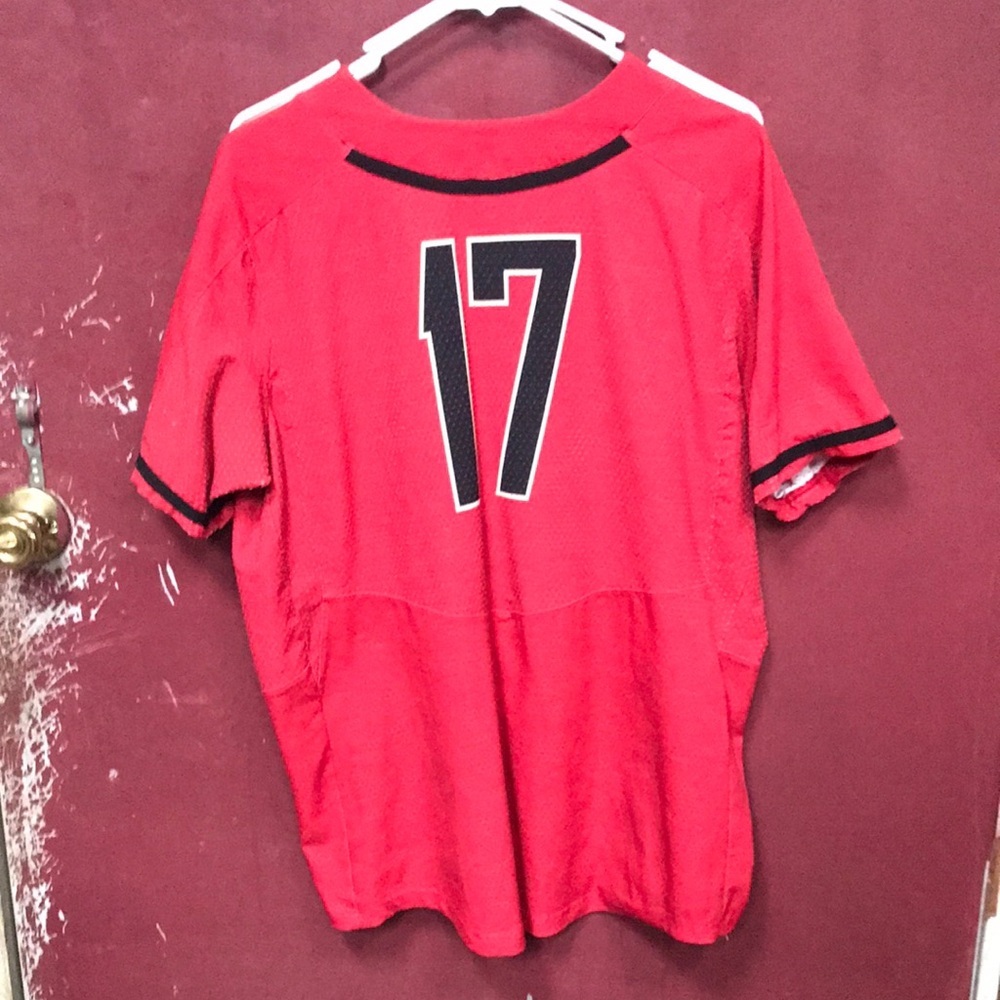 Nike Red Sports Jersey V-Neck Shirt - Picture 6 of 7